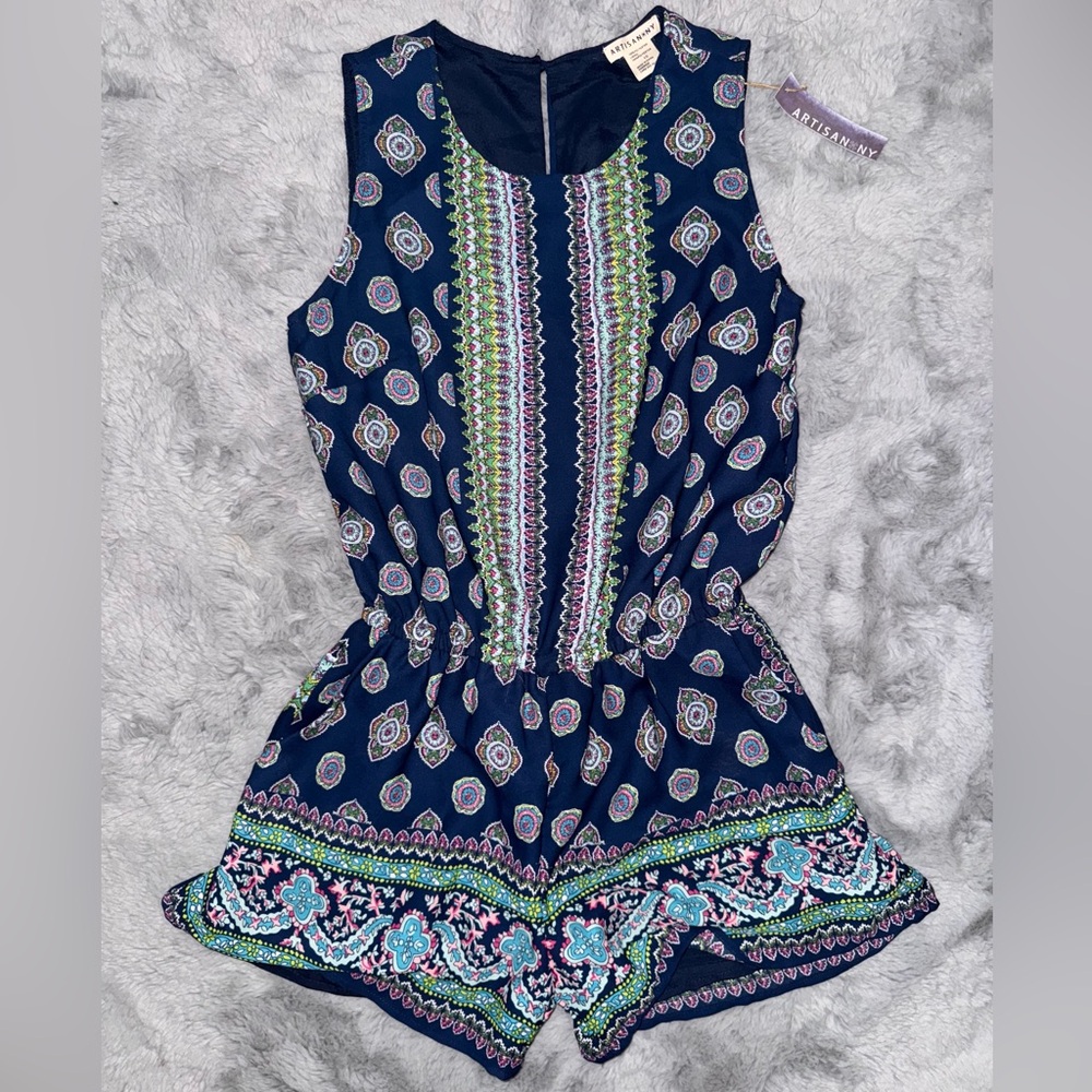 Artisan NY Navy Romper with Beautiful Detailed Patterns